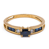 Vintage 18k yellow gold ring with sapphires and diamonds (0.10ct), 70s