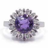 Vintage 14K white gold ring with amethyst (approx. 3ct) and diamonds (approx. 0.12ctw), 1970s