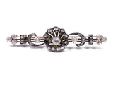 Antique liberty brooch in 18k gold and silver with rosette and brilliant cut diamonds, 20s