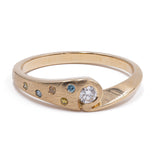 Vintage 18k gold ring with white diamond (0.10ct) and fancy diamonds, 1970s