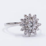 Vintage ring in 18k white gold with diamonds (central 0.25 ct), 1960s