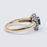 Vintage 14K gold daisy ring with sapphire (approx.1ct) and diamonds (approx.0.80ct), 50s