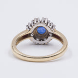 Vintage 14K gold daisy ring with sapphire (approx.1ct) and diamonds (approx.0.80ct), 50s