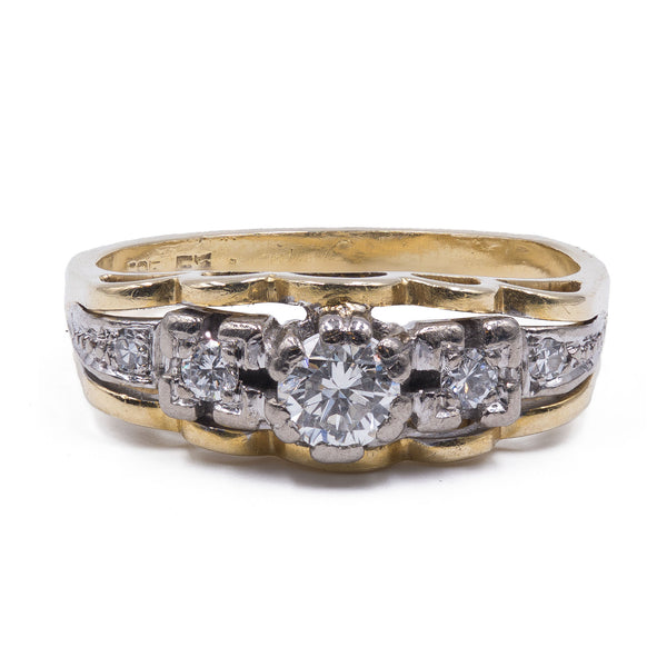 Anello vintage in oro bicolore 14k con diamanti taglio brillante (0.40ct), anni 60