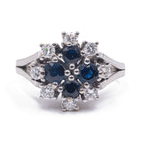 Vintage 18k white gold ring with sapphires (1ct) and diamonds (0.40ct), 1970s