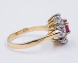 Vintage 14k gold ring with central ruby ​​and diamonds, 70s