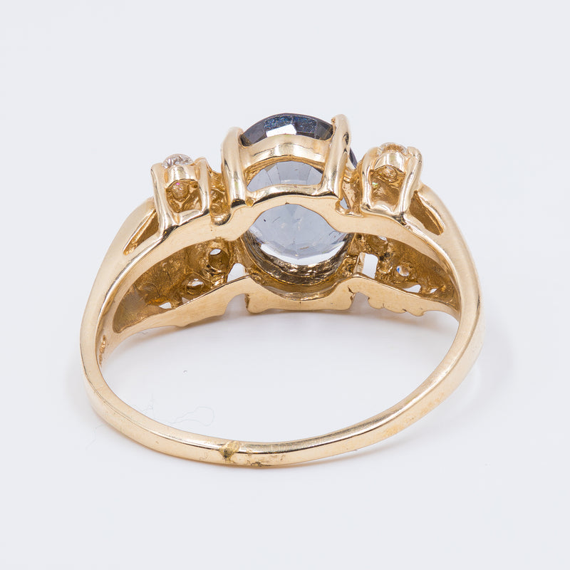Anello vintage in oro 14K con spinello e diamanti, anni ‘60