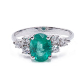 Modern 18K white gold ring with central emerald (2.15ct) and diamonds (0.42ctw)
