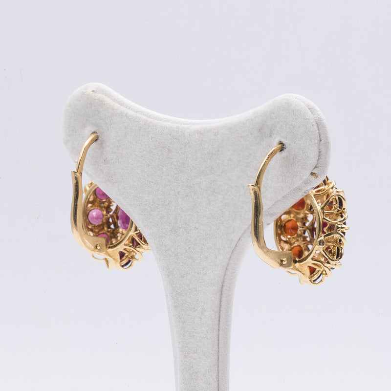 Boucles d'oreilles vintage en or 18 carats avec grenats, 1950