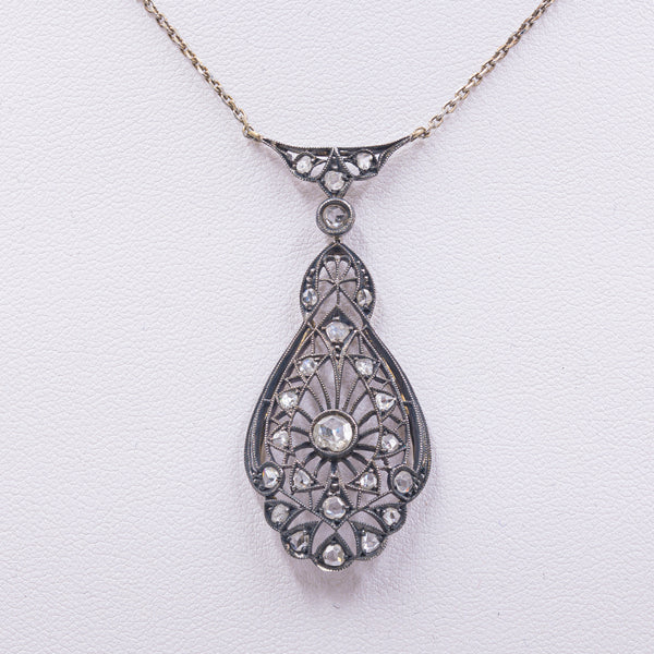 Art Nouveau necklace in gold and silver with rose-cut diamonds, 1910s / 1920s