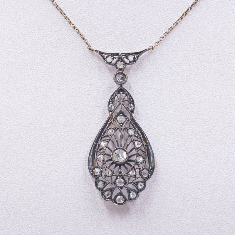 Collier Art Nouveau in oro e argento con diamanti taglio rosa, anni '10/'20