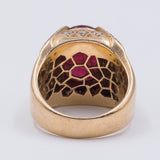 Vintage 18K gold men's ring with cabochon ruby and diamonds, 1960s