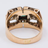 Винтажное кольцо из 18-каратного желтого золота с зеленым турмалином и бриллиантом (0.80 карата), 50-е годы
