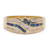 Vintage 18k yellow gold ring with diamonds (0.30ct) and sapphires, 60s/70s