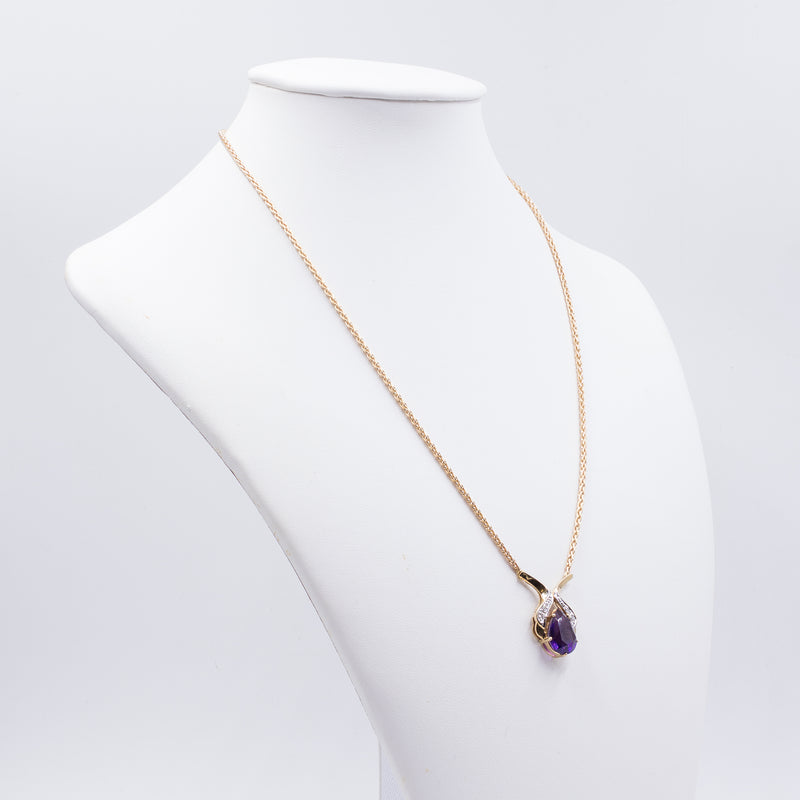 Vintage 14k yellow gold necklace with amethyst and diamonds, 1970s