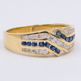 Vintage 18k yellow gold ring with diamonds (0.30ct) and sapphires, 60s/70s