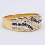 Vintage Ring aus 18 Karat Gelbgold mit Diamanten (0.30 ct) und Saphiren, 60er/70er Jahre