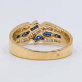 Винтажное кольцо из 18-каратного желтого золота с бриллиантами (0.30 карата) и сапфирами, 60-е/70-е годы