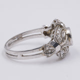 Art Decò ring in 18k white gold with central 0.40ct diamond and diamond outline