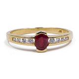 Vintage 14k yellow gold ring with ruby (0.20ct) and diamonds (0.15ct), 1970s