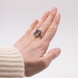 Vintage antiker Ring aus 14 Karat Gold und Silber mit Diamanten im Saphir- und Rosettenschliff