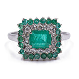 Vintage white gold ring with emeralds and diamonds (0.28ct), 60s