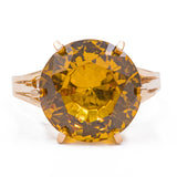 Vintage Cocktailring aus 18 Karat Gelbgold mit synthetischem orangefarbenem Saphir, 70er Jahre