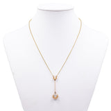 14k yellow gold necklace with old cut diamond (0.50ct) and bead, 50s