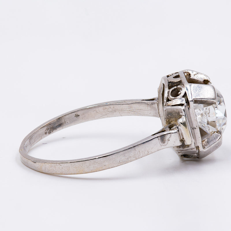 Anello solitario Art Decò in oro bianco 18k con diamante da 1.25ct, anni '30