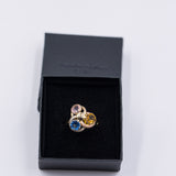Vintage 8K gold ring with blue spinel, citrine quartz and pink tourmaline, 80s