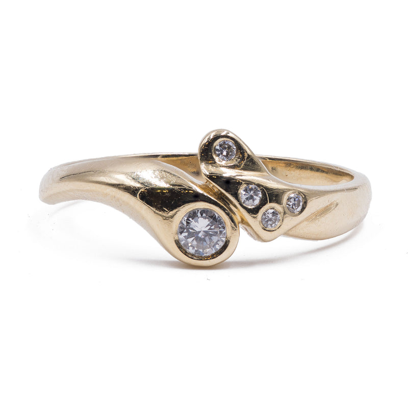 Vintage 14k yellow gold ring with diamonds (0.14ct), 1970s