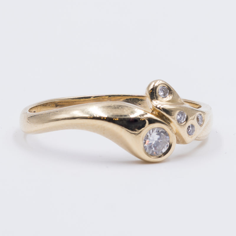 Vintage 14k yellow gold ring with diamonds (0.14ct), 1970s
