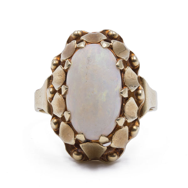 Anello vintage in oro 14k con opale, anni 50