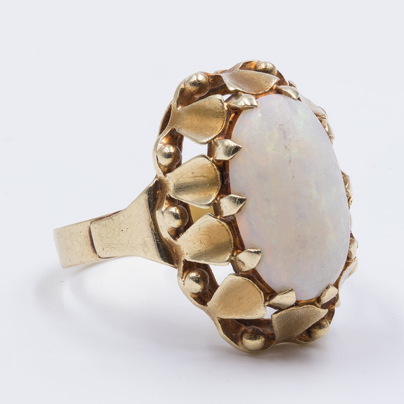 Anello vintage in oro 14k con opale, anni 50