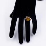 Vintage Cocktailring aus 18 Karat Gelbgold mit synthetischem orangefarbenem Saphir, 70er Jahre