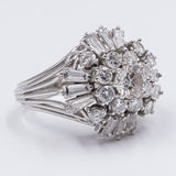 Bague vintage en or blanc 18 carats avec diamants taille brillant et baguette (2,92 ct), années 1950/1960