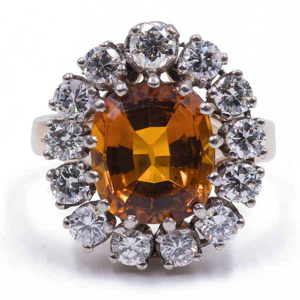 Bague en or 18 carats avec quartz citrine (environ 4,20 ct) et diamants (environ 180 ct), années 1960