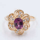 Bague vintage en or 14 carats, diamants et tourmaline, 1960