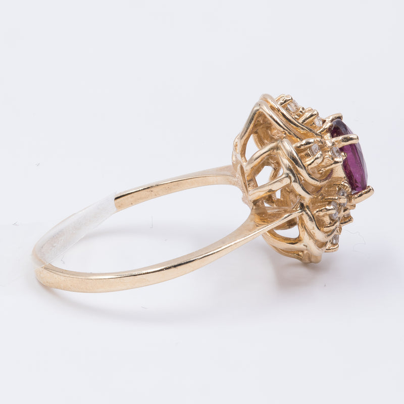 Vintage 14K gold diamond and tourmaline ring, 1960s