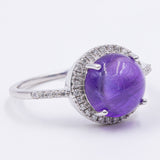 Vintage 9k white gold ring with amethyst and diamonds (0.25ct), 90s
