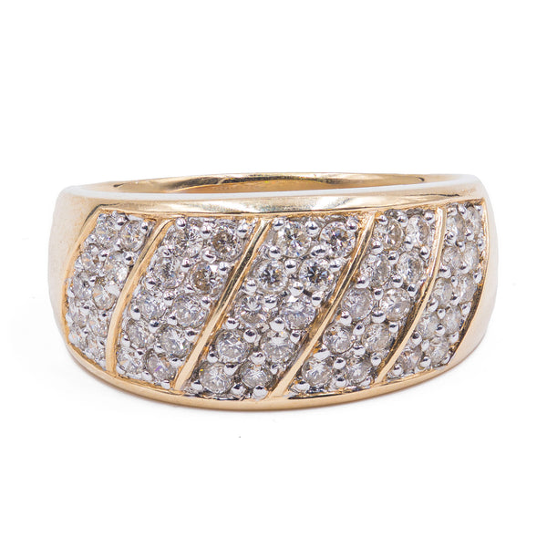 14k yellow gold ring with pavé diamonds (1.5ct), 1970s / 1980s