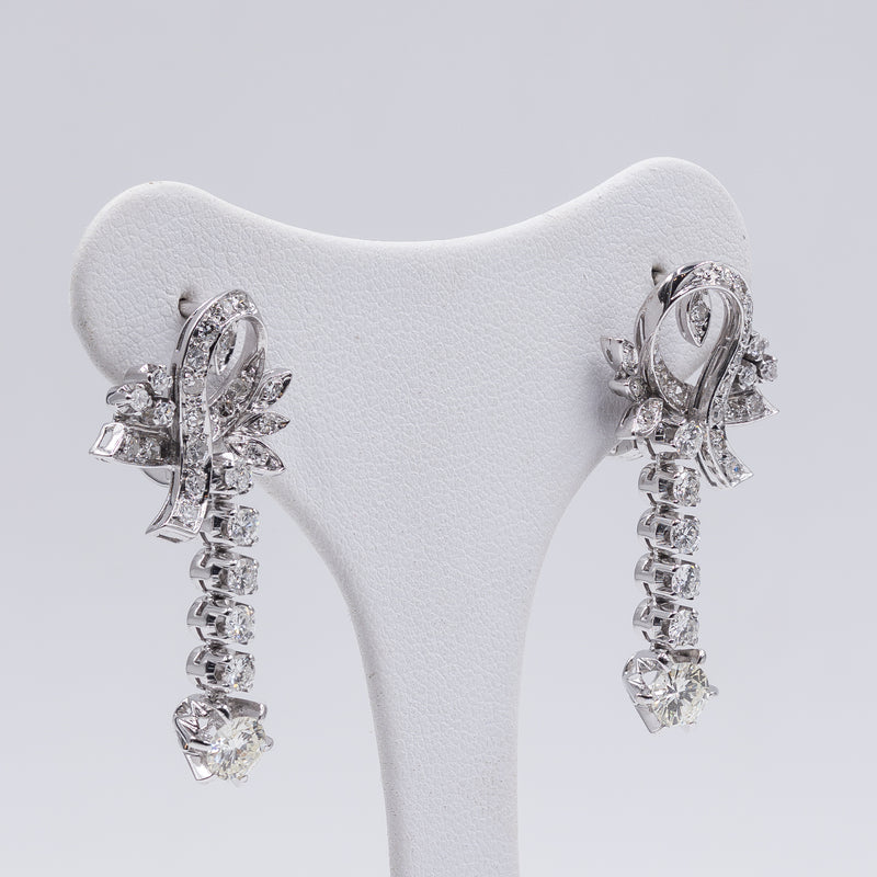 Boucles d'oreilles vintage en or blanc 18 carats avec diamants (plus de 1,20 ct), années 1960/70