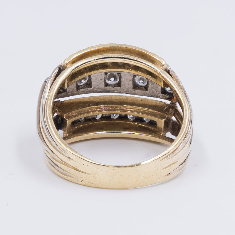 Anello vintage bicolore in oro 14k con 0.45ct di diamanti, anni '60