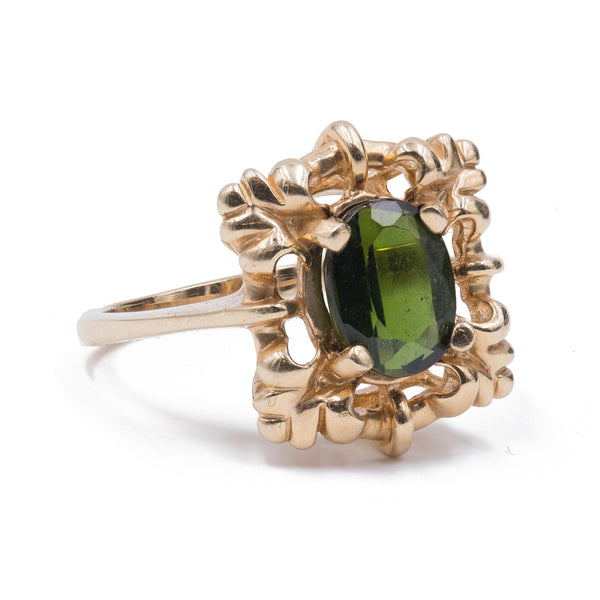 14k gold ring with green stone, 1950s