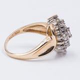 Vintage 14k gold ring with marquise, baguette and brilliant cut diamonds. 60's