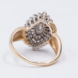 Anello vintage in oro 14k con diamanti taglio marquise, baguette e brillanti. anni 60