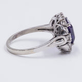 Vintage 14k white gold ring with central amethyst (3ct) and side diamonds (0.50ct), 50s / 60s