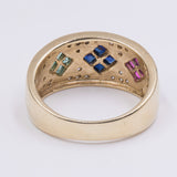 Vintage 14K yellow gold ring with sapphires, rubies, emeralds and diamonds, 1970s