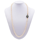 Collier de perles vintage avec susta en or et argent avec émeraude et rosaces, 50