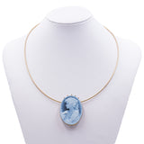 Vintage yellow gold necklace with cameo on blue agate, 80s